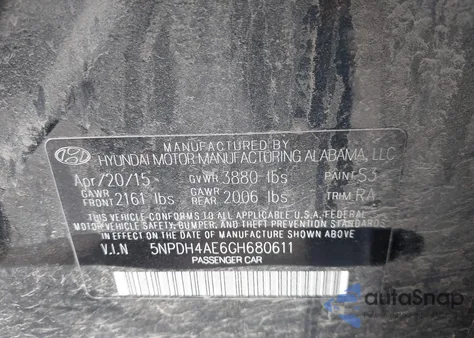 2016 Hyundai Elantra Se from USA, damaged, VIN 5NPDH4AE6GH680611